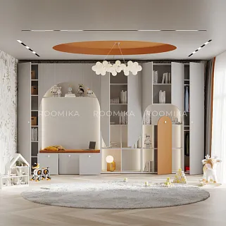 Шкаф для одежды с открытой нишей с подсветкой,фрезерованные фасады в эмали LЕ254.44