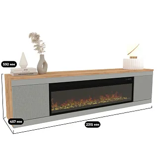 Тумба ТВ напольная с электрокамином, фрезерованные фасады в эмали LE546