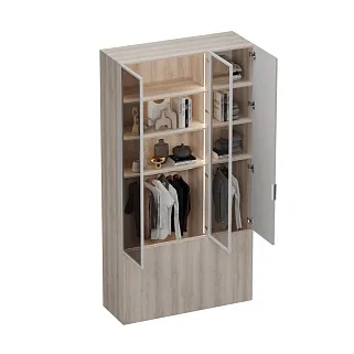 Шкаф трехдверный со стеклом в профиле с подсветкой, фрезерованные фасады в эмали LEF212.4-120 L/R