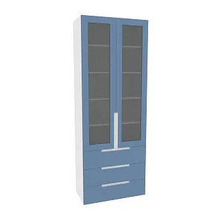 Шкаф книжный с тремя ящиками со стеклом, фасады в эмали LE213S