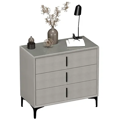 Комод мягкий, стекло прозрачное, ножки черные ГРЕЙС793