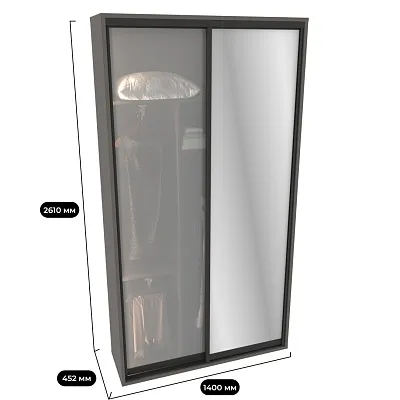 Шкаф-купе ХG140.45-3, профиль INTEGRO, фасад зеркало серебро/стекло Сатинато белое