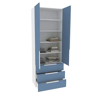 Шкаф книжный/для одежды с тремя ящиками, фасады в эмали LE213