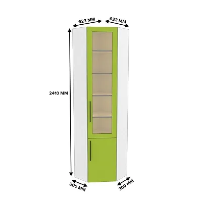 Шкаф угловой книжный со стеклом L247 с подсветкой
