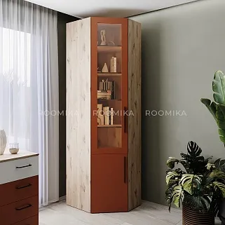 Шкаф угловой книжный со стеклом разносторонний с подсветкой L247.44 L/R