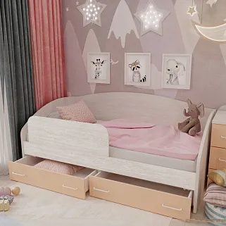 Кровать односпальная с ящиками и бортиком P902N, 90x190