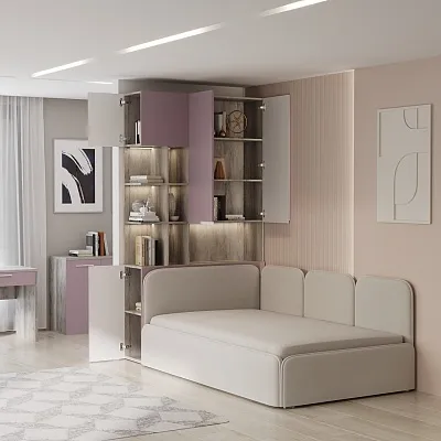 Шкаф двухдверный с фальш стенкой и нишей с подсветкой, фасады в эмали LE212.3