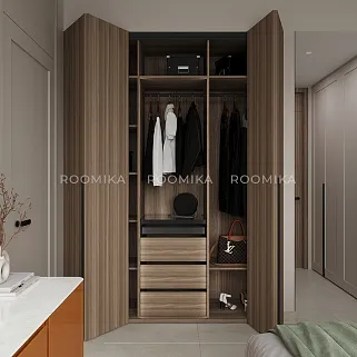 Шкаф со складными дверями, со стеклянной полкой в металлическом профиле с подсветкой L264