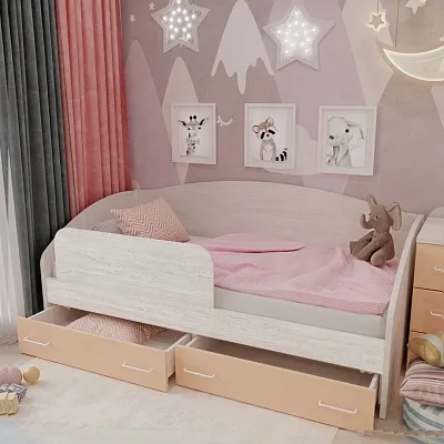 Кровать односпальная с ящиками и бортиком P902N, 90x190