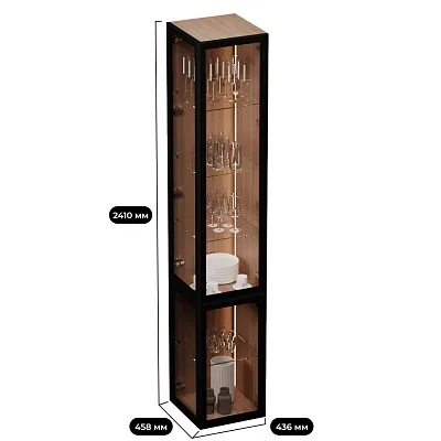 Шкаф завершающий для посуды со стеклянными дверьми в алюминиевом профиле с подсветкой R225