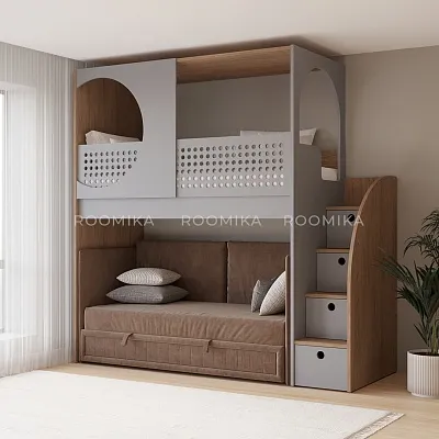 Кровать-чердак A914 с диваном Bergamo, 90x200 L/R