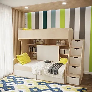 Кровать двухъярусная с лестницей комодом P904, 90x200