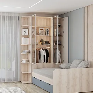 Шкаф трехдверный со стеклом в профиле с подсветкой, фасады в эмали LEF212.4-120 L/R