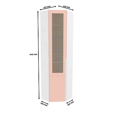 Шкаф угловой книжный со стеклом, фасады в эмали LE247 с подсветкой