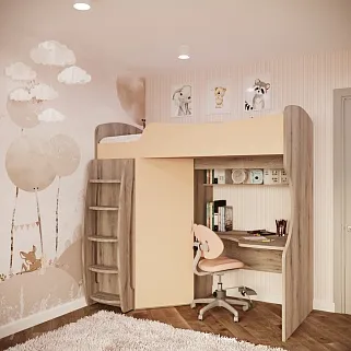 Кровать-чердак с рабочей зоной P906, 90x200