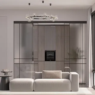 Сатинированная перегородка для спальни, стекло прозрачное и Сатинато GRACE 8