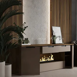 Тумба ТВ навесная с электрокамином, фасады в эмали LE550.450