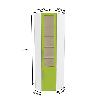 Шкаф угловой книжный со стеклом разносторонний с подсветкой L247.44 L/R