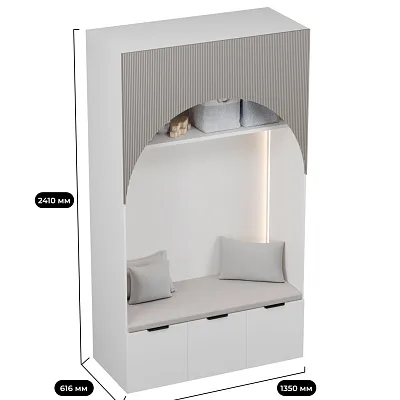 Шкаф с нишей, ящиками и сидушкой с подсветкой,фрезерованные фасады в эмали с подсветкой LЕ433.60