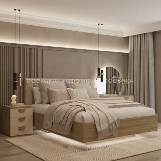 Кровать двуспальная Lazio с парящим эффектом и мягким чехлом в полоску, 160x200