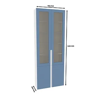 Шкаф книжный со стеклом, фасады в эмали LE240 с подсветкой