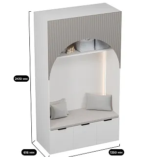 Шкаф с нишей, ящиками и сидушкой с подсветкой,фрезерованные фасады в эмали с подсветкой LЕ433.60