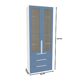 Шкаф книжный с тремя ящиками со стеклом, фасады в эмали LE213S с подсветкой