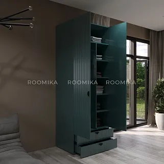 Шкаф 2 дверный с ящиками, фрезерованные фасады в эмали LE-211.60