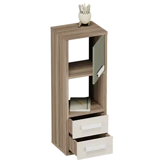 Cтеллаж сквозной книжный на 3 ниши с фасадом и ящиками E803