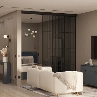 Раздвижная перегородка для зонирования, стекло Титан GRACE 15