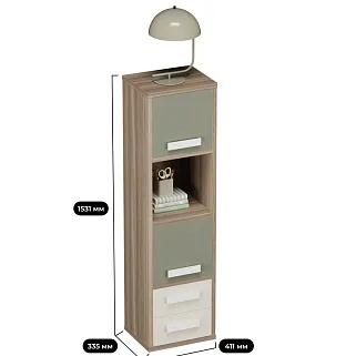 Cтеллаж сквозной книжный на 4 ниши с фасадами и ящиками E804