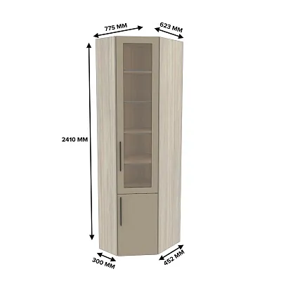 Шкаф угловой книжный со стеклом разносторонний с подсветкой L247.44 L/R