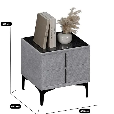 Тумба прикроватная мягкая, стекло прозрачное, ножки черные GRACE752