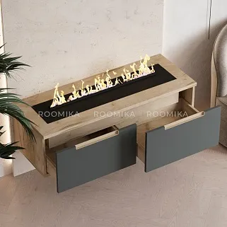 Тумба ТВ навесная с электрокамином, фасады в эмали LE548.451