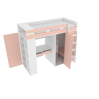 Кровать-чердак с рабочей зоной, фасады в эмали LE903, 90x190 L/R