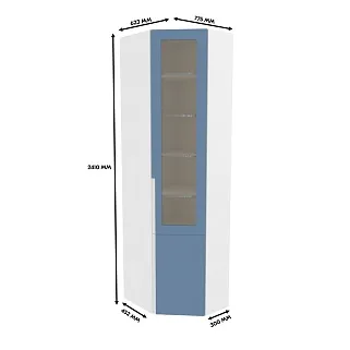 Шкаф угловой книжный со стеклом разносторонний с подсветкой, фасады в эмали LE247.44 L/R