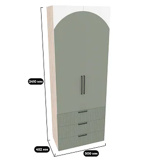 Шкаф книжный/для одежды с тремя ящиками, фрезерованные фасады в эмали LE213