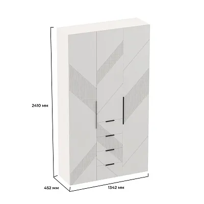 Шкаф трехдверный с ящиками узкий, фрезерованные фасады в эмали LE203.44