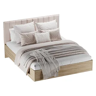 Кровать двуспальная Lazio с парящим эффектом и мягким чехлом в полоску, 160x200