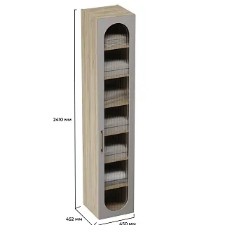 Шкаф 1 дверный узкий, фрезерованные фасады в эмали LE-220.44-4