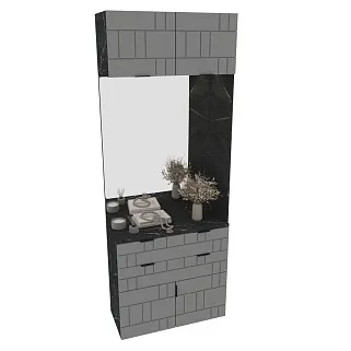 Тумба с зеркалом и комодными ящиками, фрезерованные фасады в эмали LE421 L/R