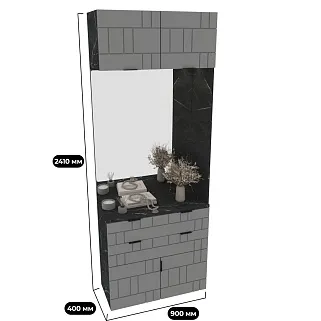 Тумба с зеркалом и комодными ящиками, фрезерованные фасады в эмали LE421 L/R