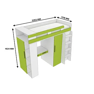 Кровать-чердак с рабочей зоной L903, 90x190 L/R