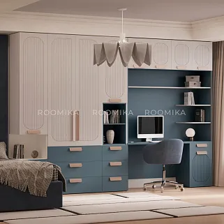 Шкаф однодверный с нишей и ящиками, фрезерованные фасады в эмали LE224