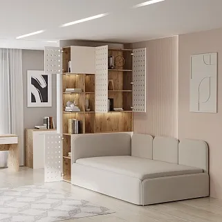 Шкаф двухдверный с фальш стенкой и нишей с подсветкой, фрезерованные фасады в эмали LE212.3