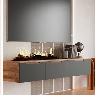 Тумба ТВ навесная с электрокамином, фасады в эмали LE548.451