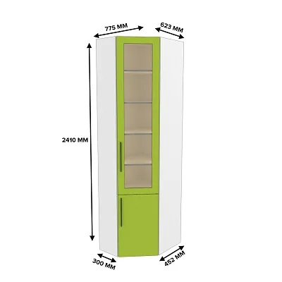 Шкаф угловой книжный со стеклом разносторонний с подсветкой L247.44 L/R