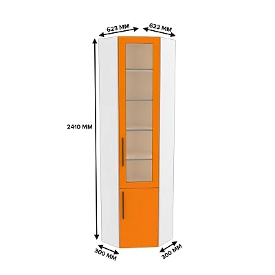 Шкаф угловой книжный со стеклом L247 с подсветкой