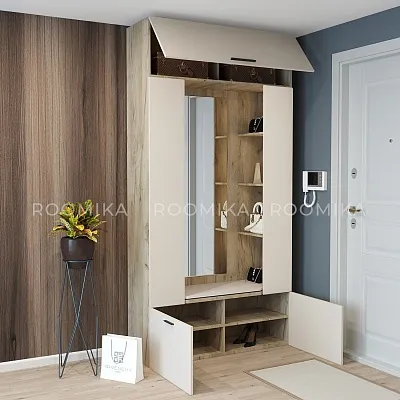 Секция с зеркалом, полками и мягким сиденьем L408