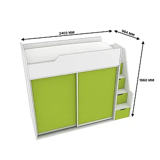 Кровать-чердак  с лестницей комодом L905, 90x190 L/R